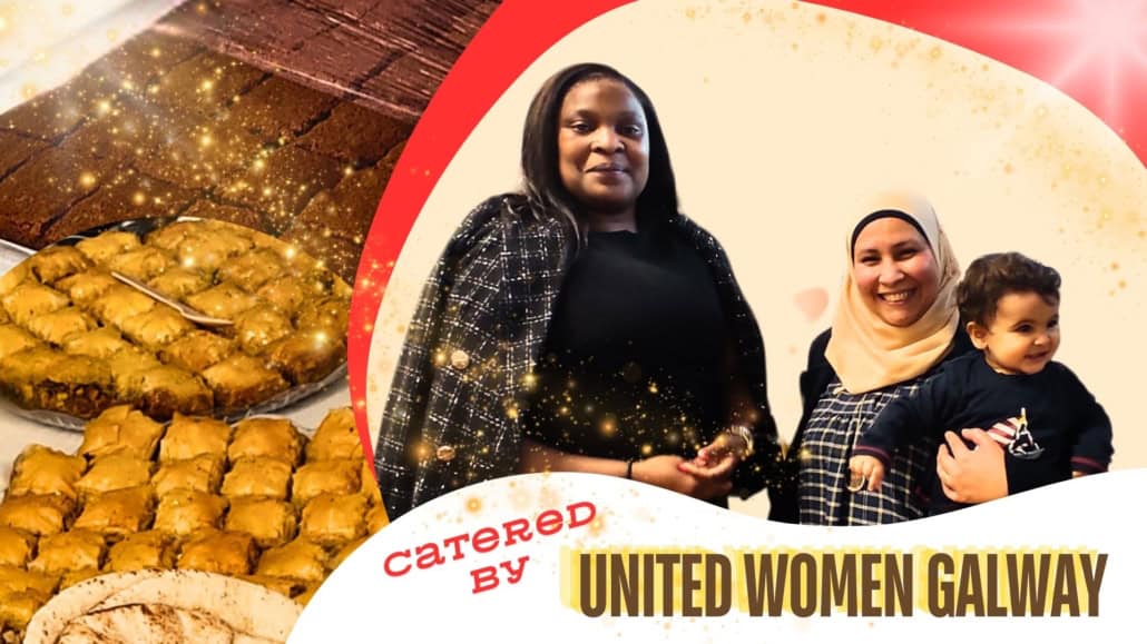 Two members from United Women Galway and some of the food made by them